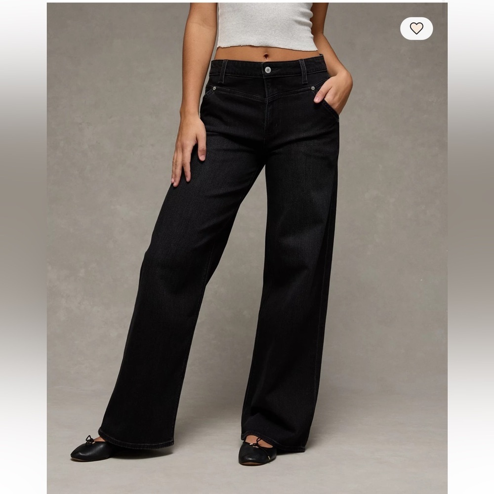 American Eagle Black Jean women 0 stretch Wide-Leg super high rise baggy casual